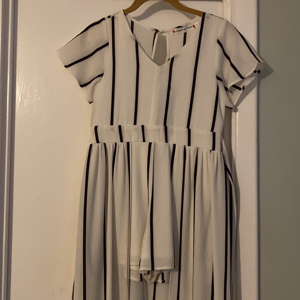 Poppies & Roses Stripe Walk Through Romper EUC Girls 14 - Picture 2 of 5